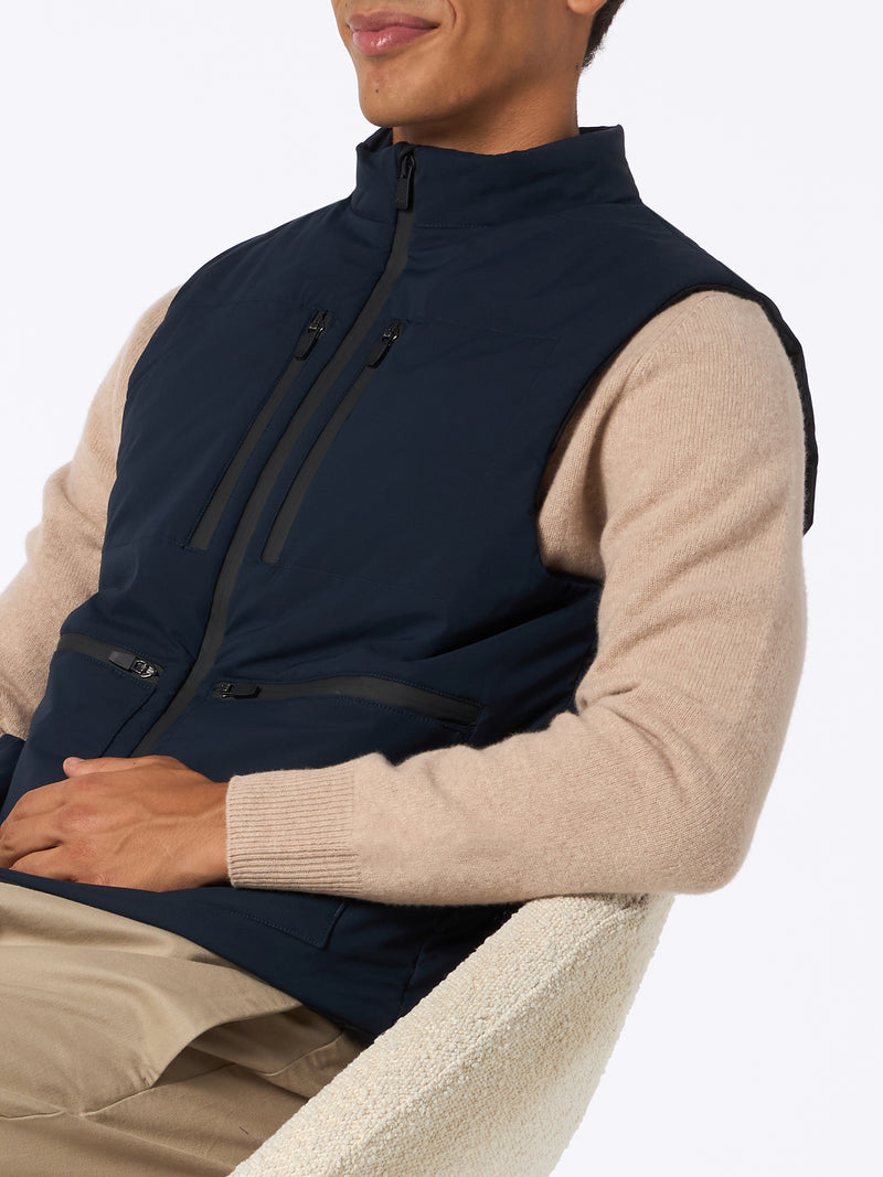 Gilet imbottito in tessuto elasticizzato blu navy da uomo Vonn