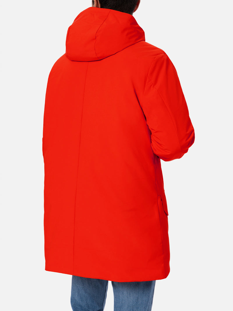 Orangefarbener Parka für Herren mit Kapuze und Bandana-Futter