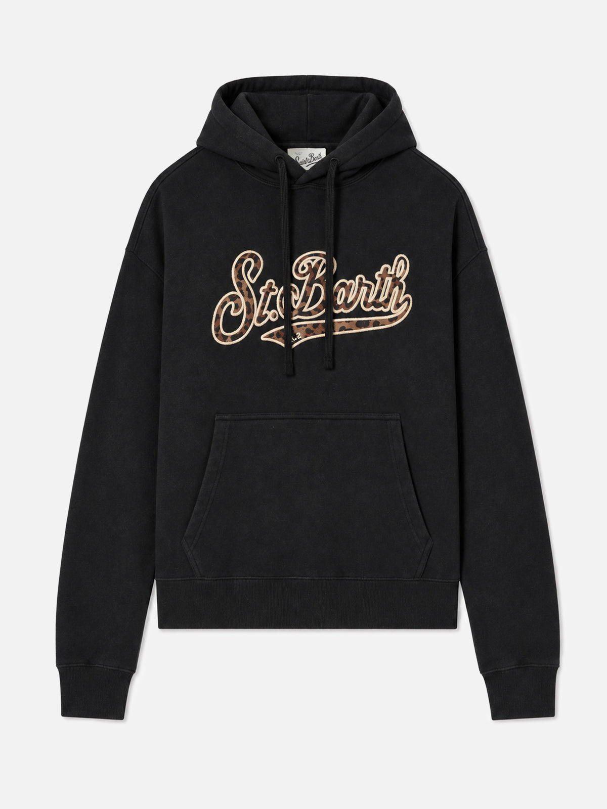 Sudadera con capucha de algodón Virginia en negro con bordado St. Barth de animal print 