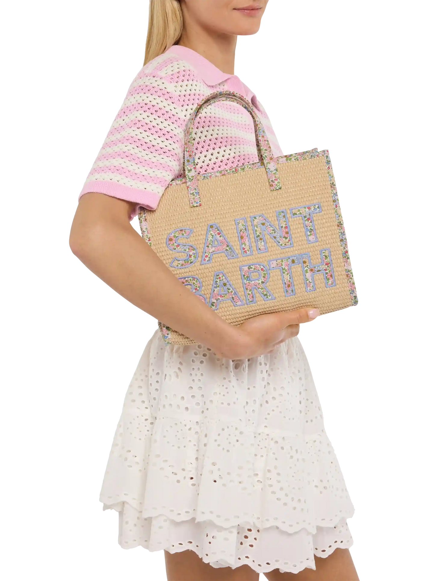 Beige Vivian Midi Strohhandtasche