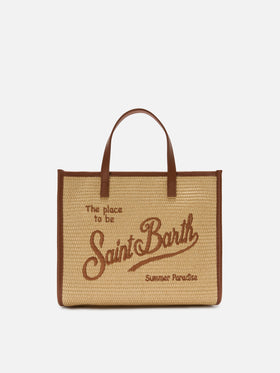 Vivian medium straw effect bag with brown embroidered logo