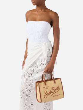 Sac moyen Vivian effet paille avec logo brodé marron 