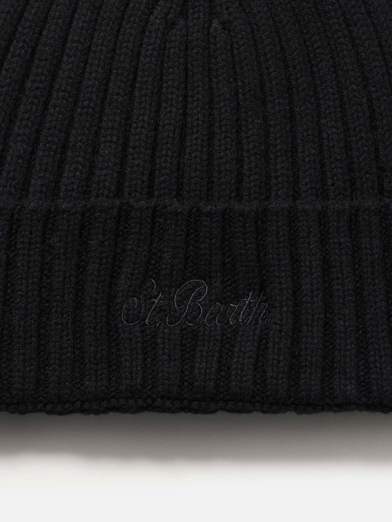 Cappello da uomo in cashmere a coste nero Wengen