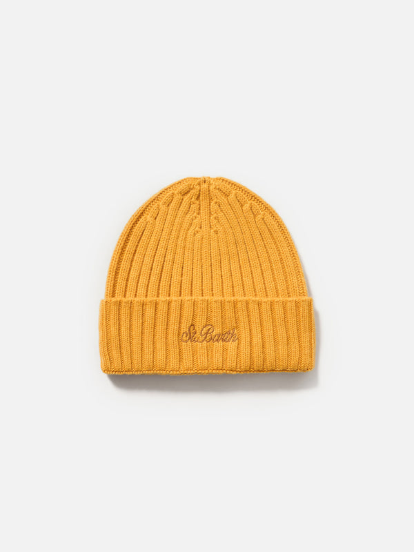 Man mustard cashmere blend ribbed hat Wengen