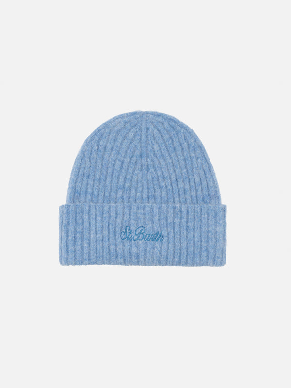 Man light blue cashmere blend ribbed hat Wengen