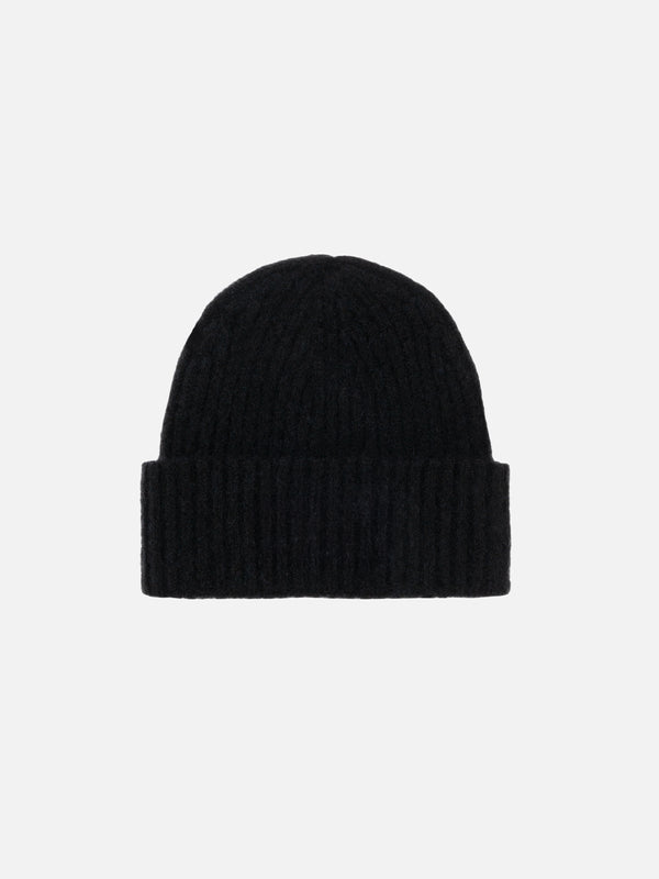 Man black stretch alpaca ribbed hat Wengen