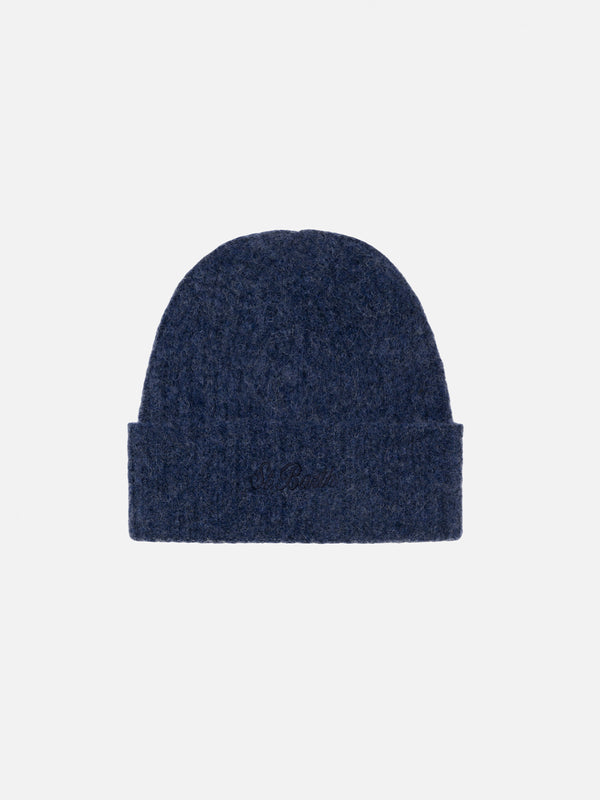 Man navy blue alpaca stretch ribbed hat Wengen