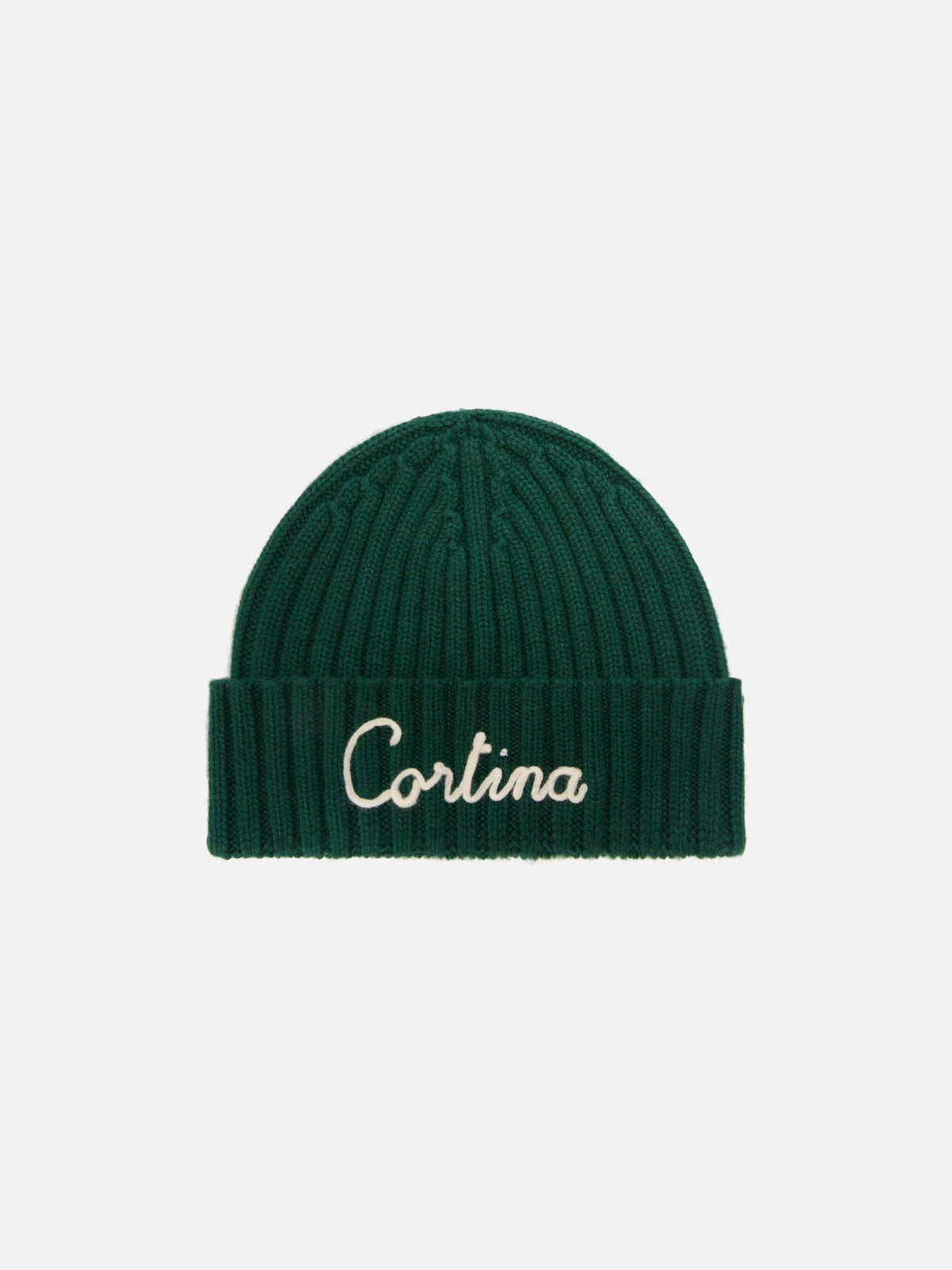 Gorro beanie verde Wengen con bordado Cortina 