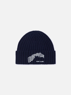Bonnet Wengen marine blue avec broderie Courmayeur | Special edition 
