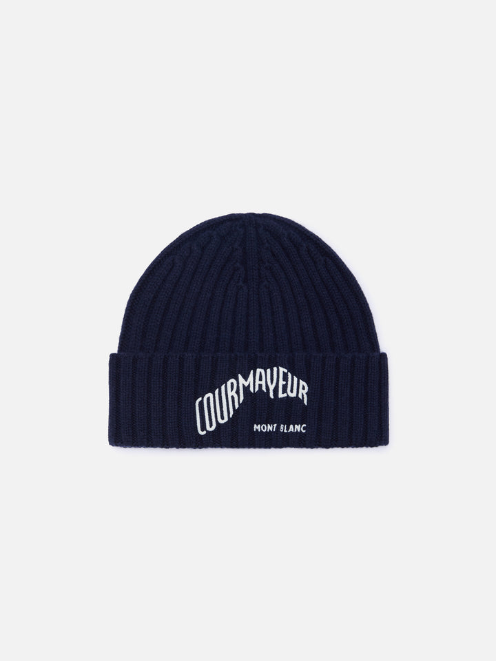 Marineblaue Wengen-Mütze blue mit Courmayeur-Stickerei | Special edition 