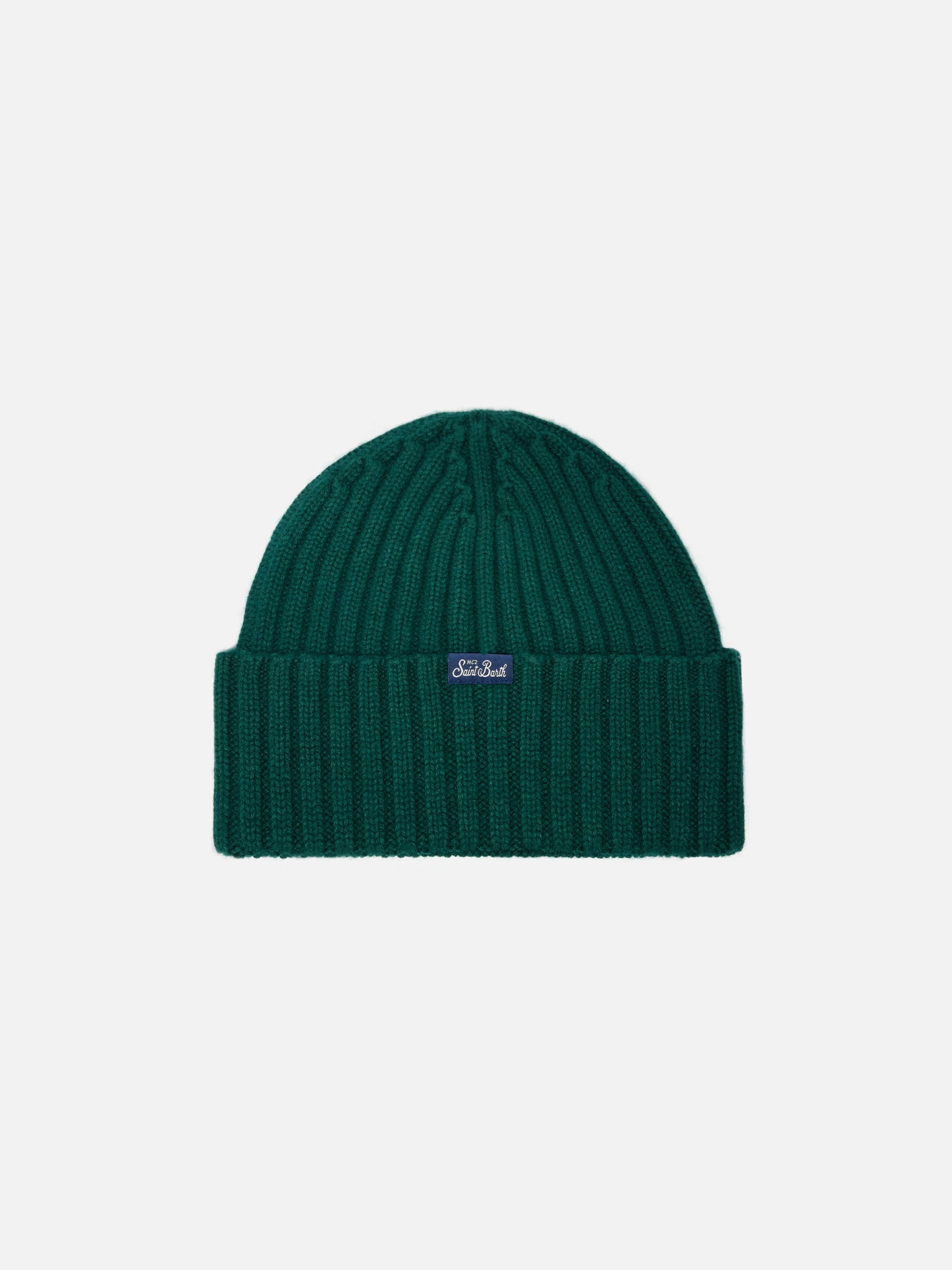 Wengen beanie in cashmere blend in British green with Gin Tonic embroidery