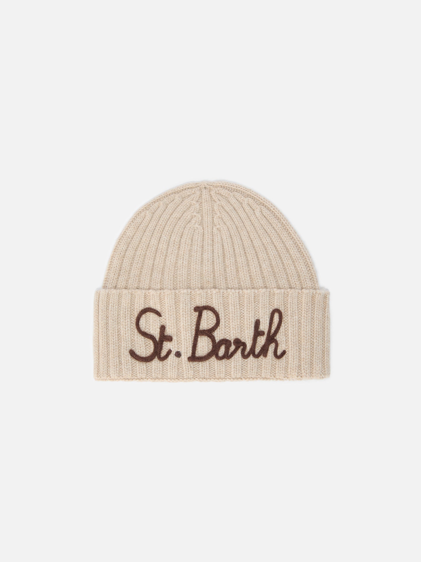 Wengen beanie in cashmere blend in beige with St. Barth embroidery