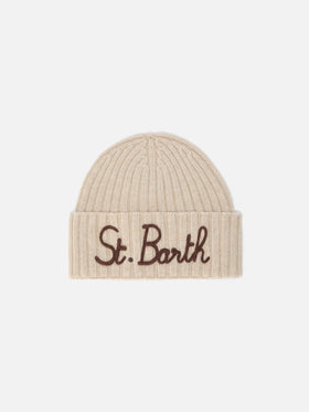 Wengen beanie in cashmere blend in beige with St. Barth embroidery