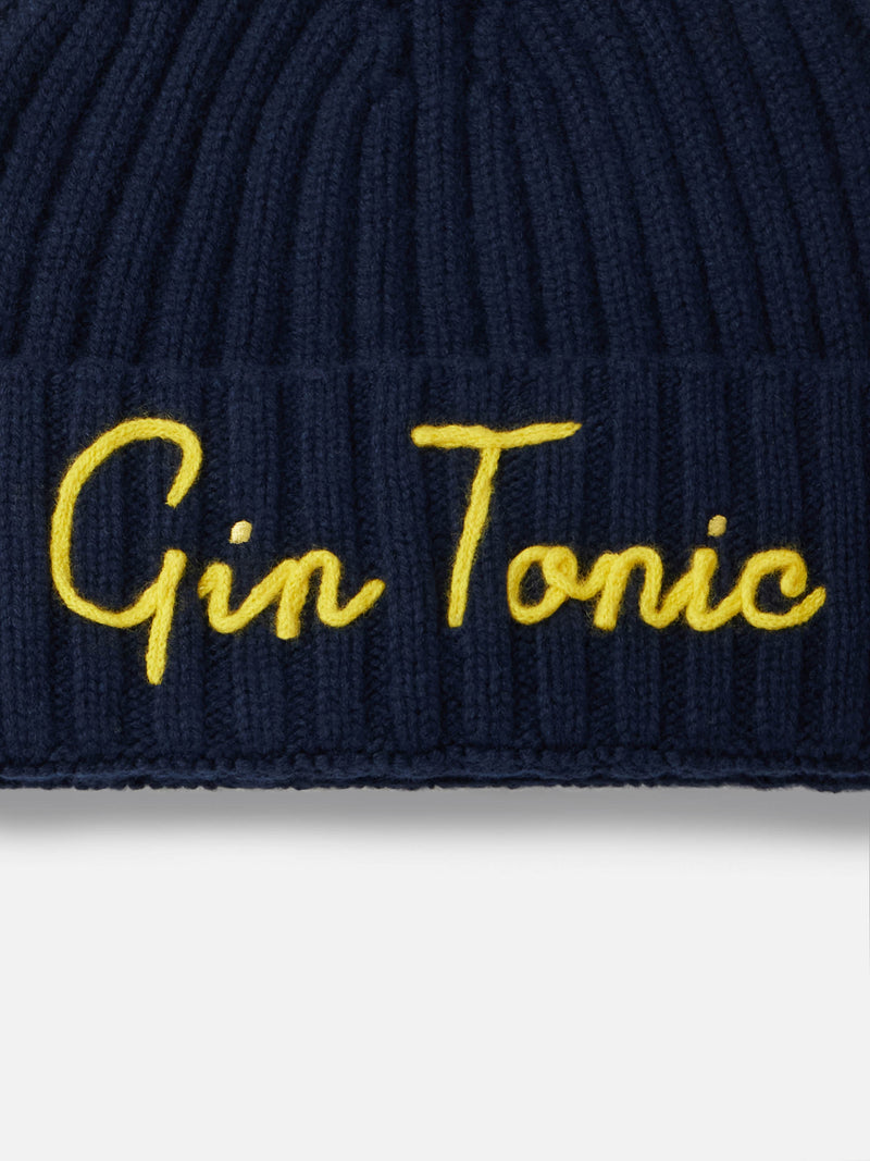 Man ribbed blue hat Wengen with Gin Tonic embroidery