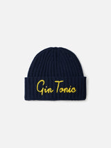 Man ribbed blue hat Wengen with Gin Tonic embroidery