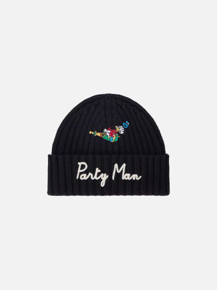 Schwarze Wengen-Mütze mit Party Man-Stickerei und Patch | Special edition 