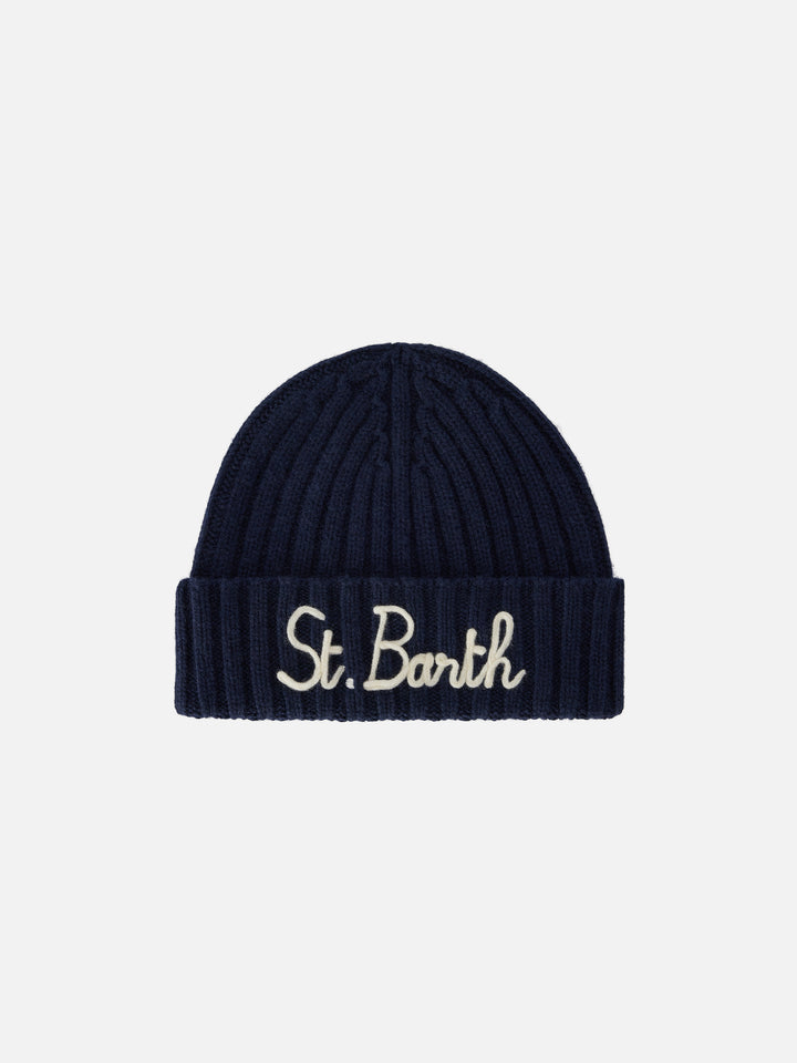 Berretto Wengen blu navy con ricamo St. Barth