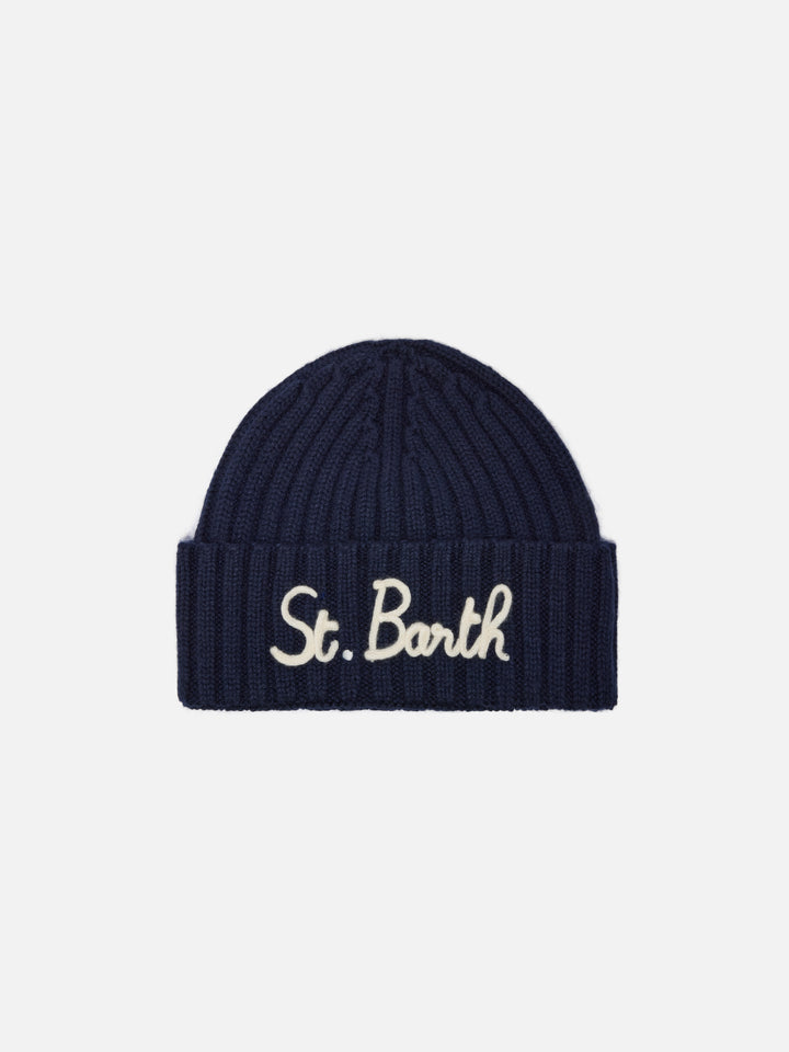 Wengen Jr beanie in cashmere blend in blue with St. Barth embroidery