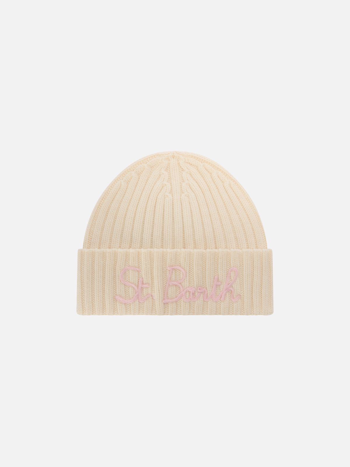 Off white Wengen beanie with pink St. Barth embroidery