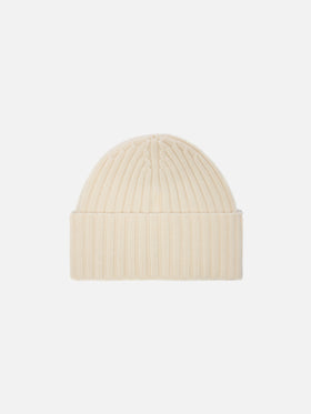 Cashmere blended Wengen beanie in white with lurex St. Barth embroidery