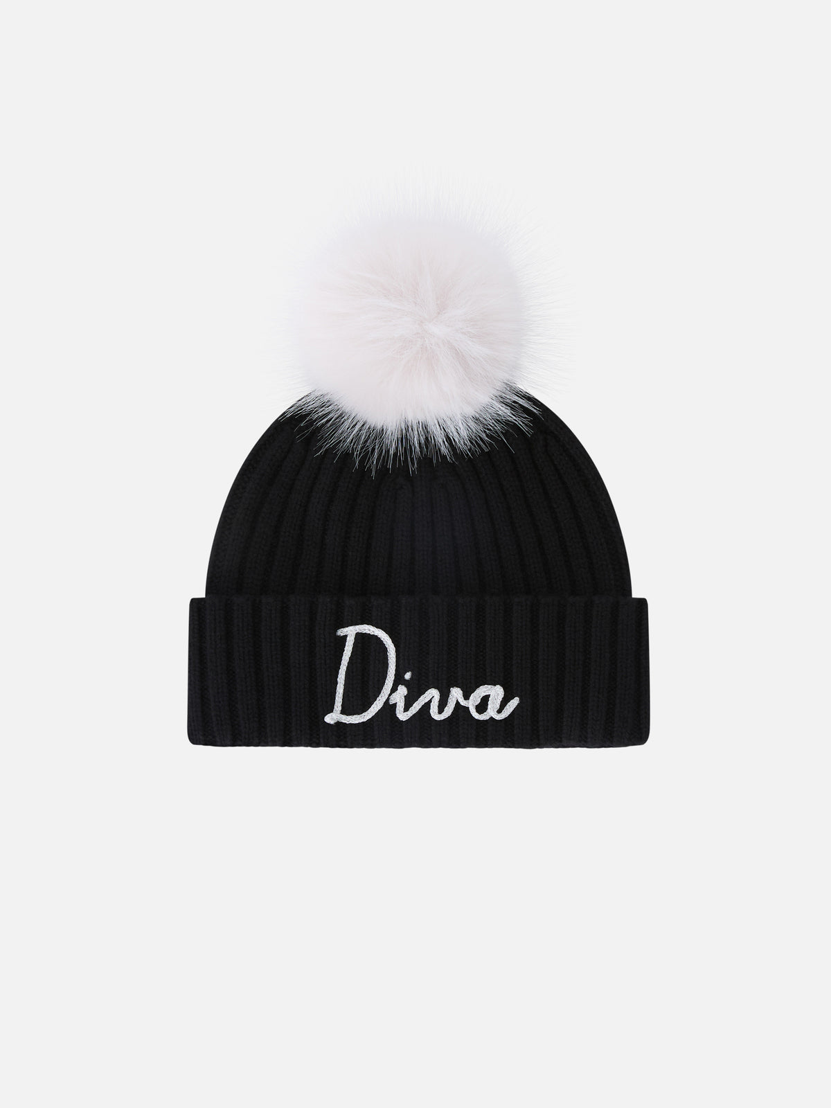 Black Wengen beanie with pompom and Diva embroidery