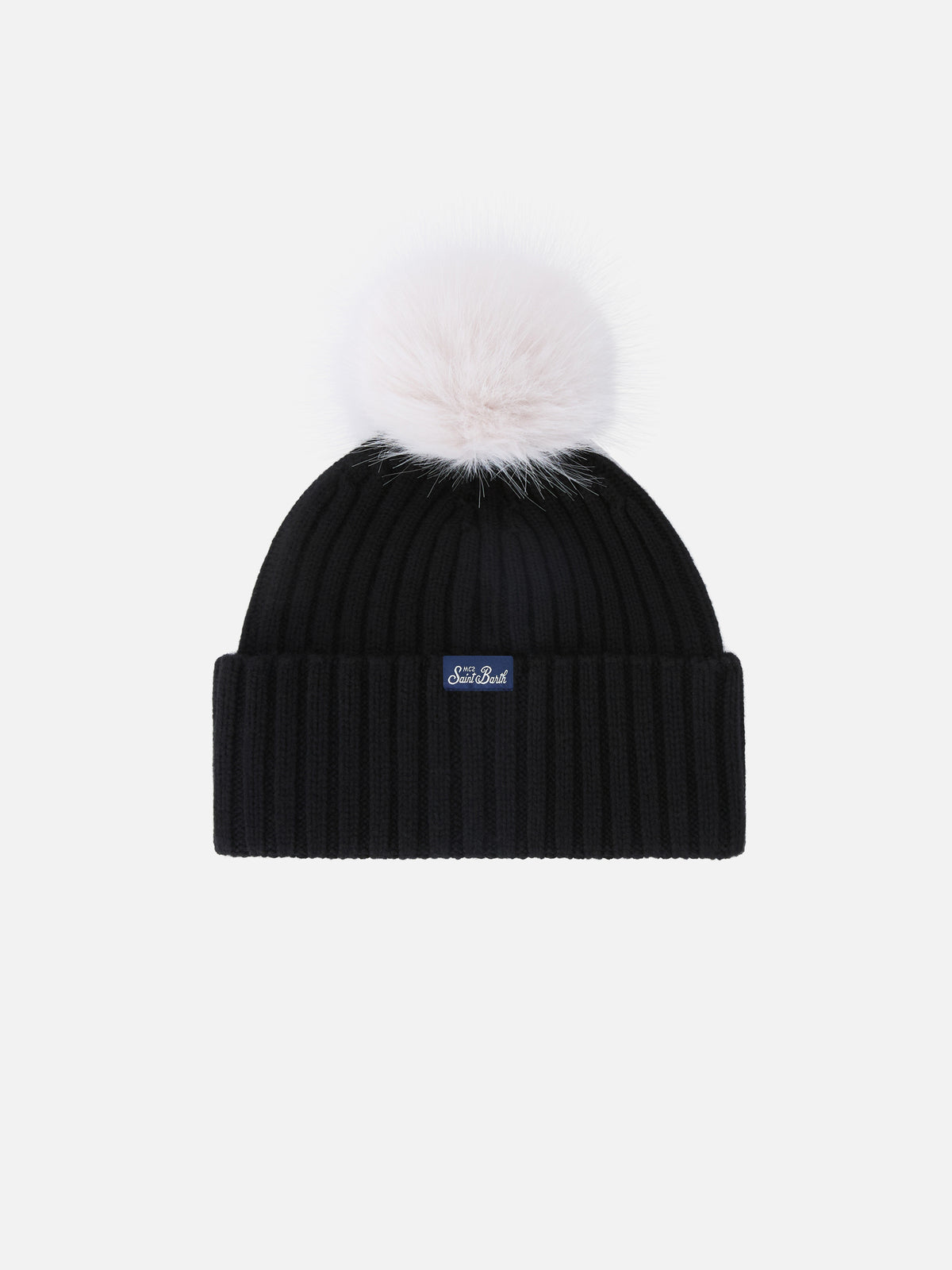 Black Wengen beanie with pompom and Diva embroidery