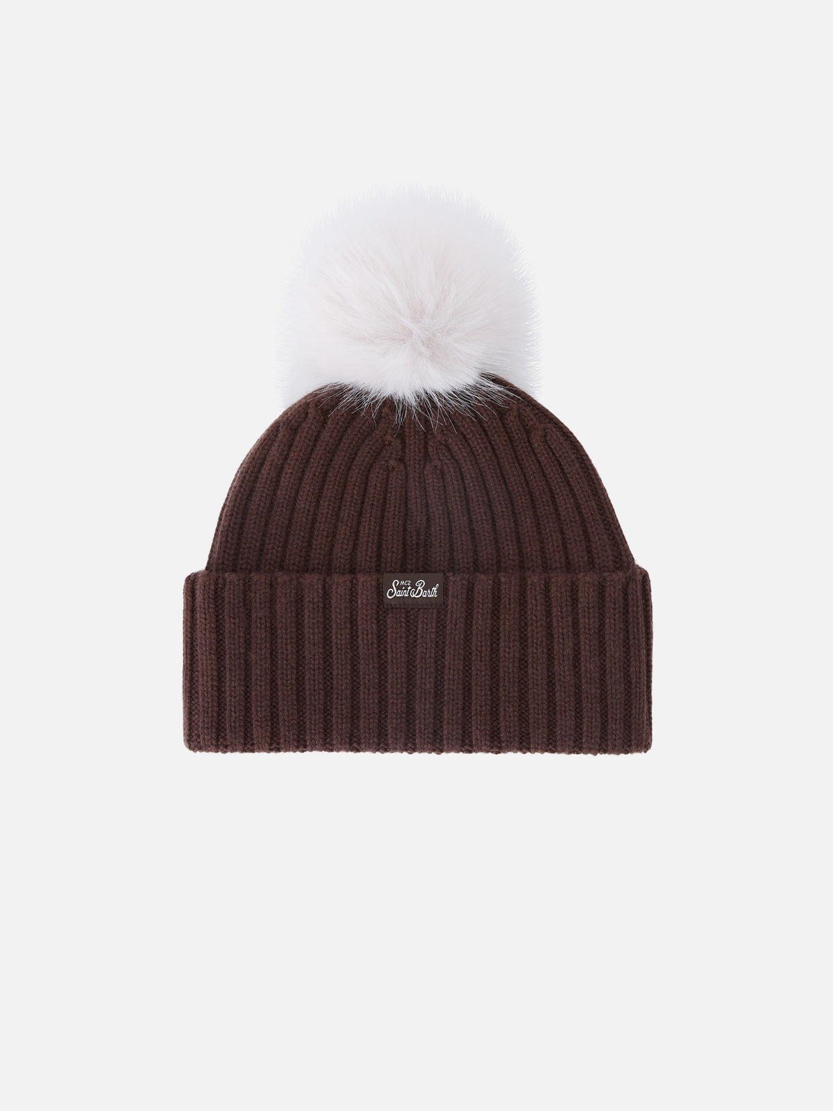 Bonnet Wengen marron avec pompon et broderie Fabulous 