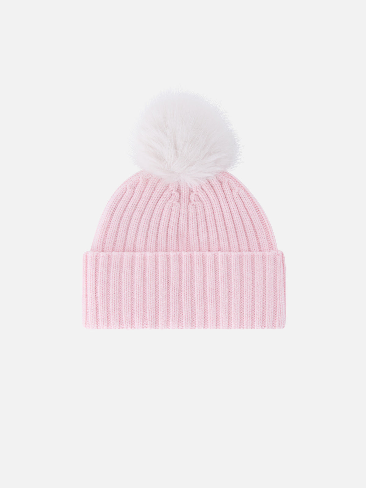 Bonnet Wengen rose avec pompon et broderie St. Barth 