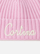 Cappello da donna rosa a coste Wengen con ricamo Cortina