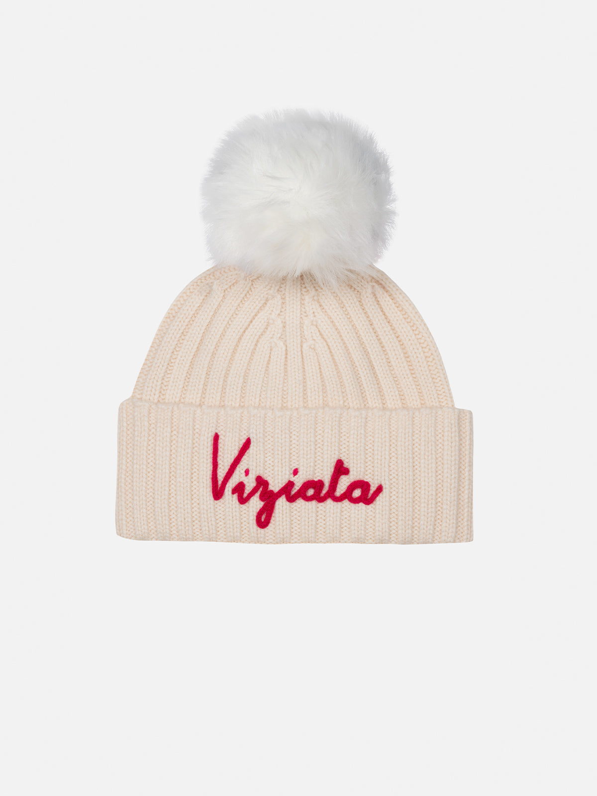 Rosa Wengen-Mütze für Mädchen mit Pompon und Viziata-Stickerei