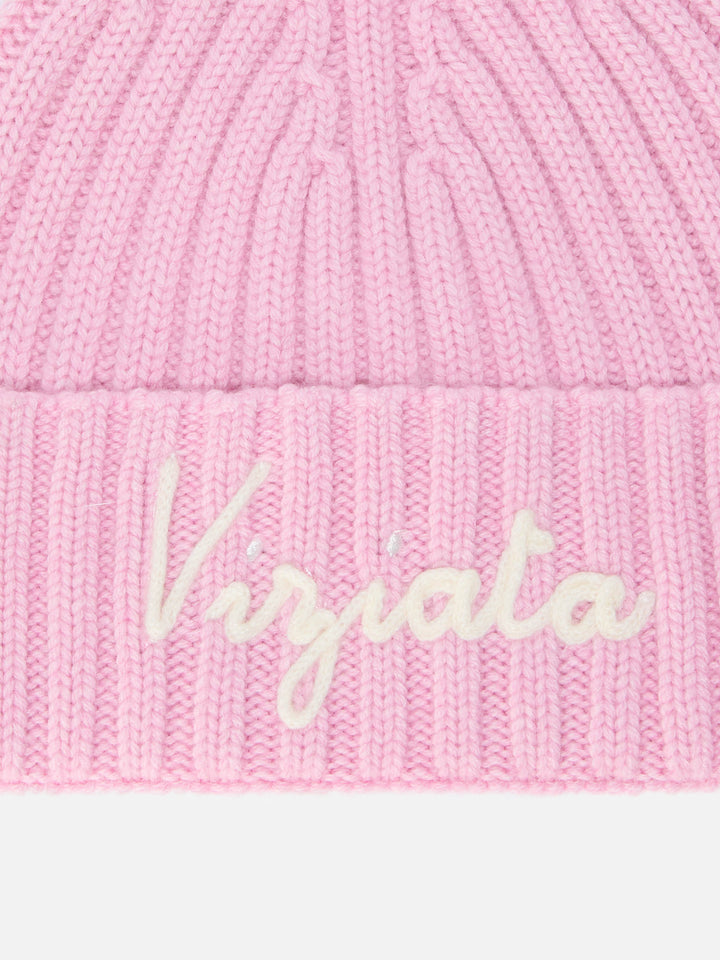 Wengen beanie in cashmere blend in pink with Viziata embroidery