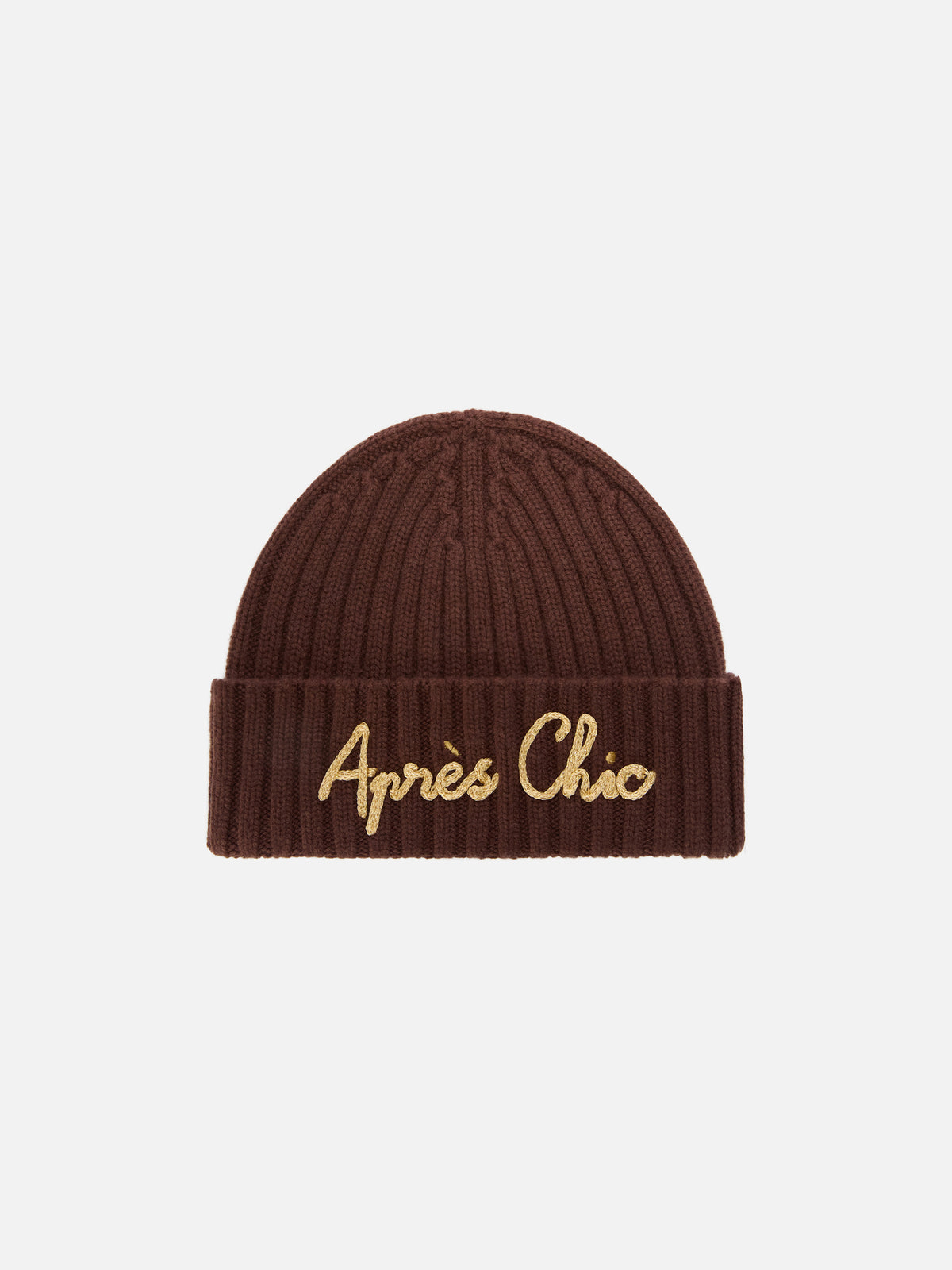 Brown Wengen beanie with Après Chic embroidery