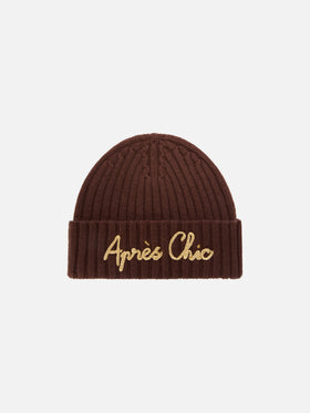 Brown Wengen beanie with Après Chic embroidery