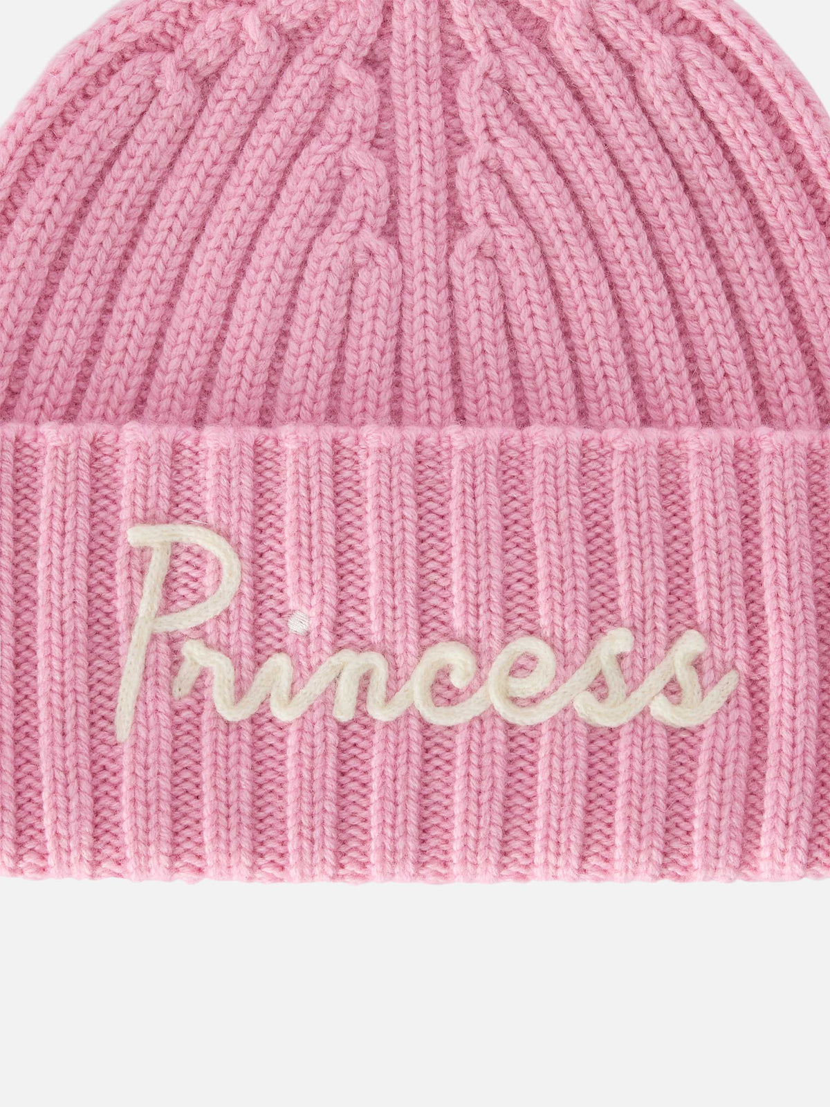 Rosafarbene Wengen-Mütze mit Princess-Stickerei 