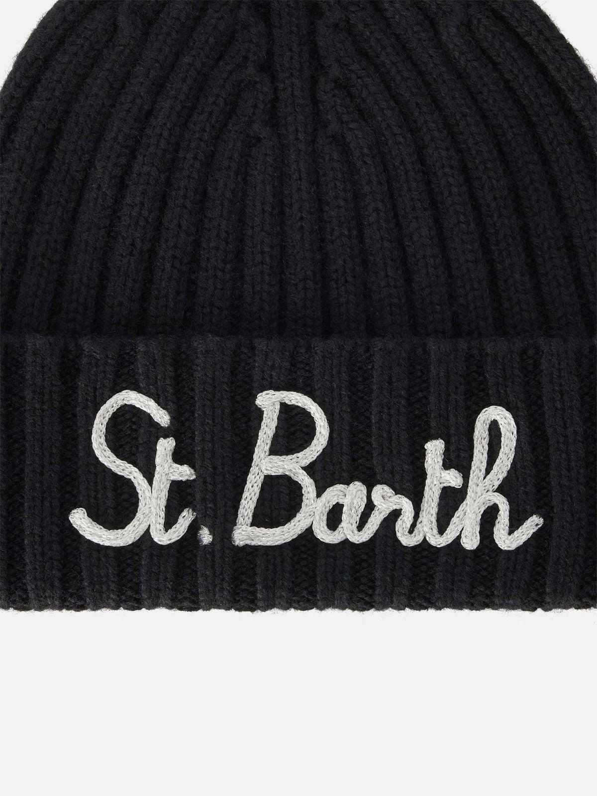 Gorro beanie Wengen negro con bordado del logo 