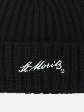 Berretto  Wengen in cashmere nero con Ricamo St. Moritz 