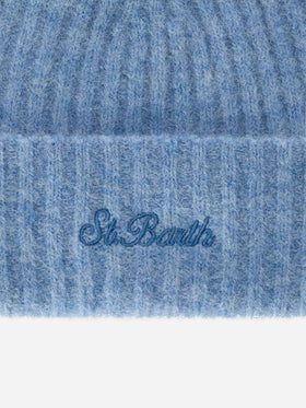 Leichte blue Wengen Mütze aus Alpaka-Mix mit Logostickerei 