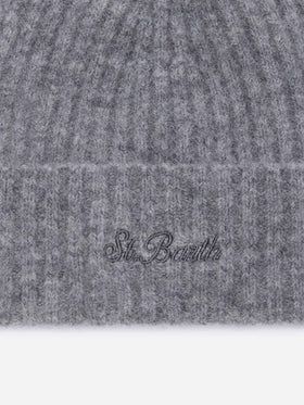 Grey Wengen alpaca blend beanie with logo embroidery