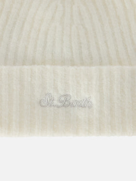 Wengen Beanie in Off-White aus Alpaka-Mix mit Logostickerei 