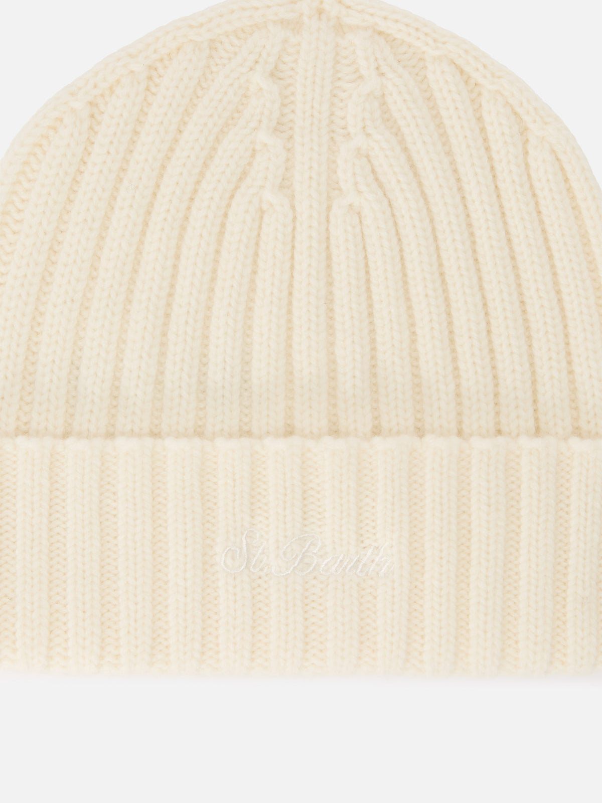 Gorro beanie de lana Wengen off white con bordado del logo 