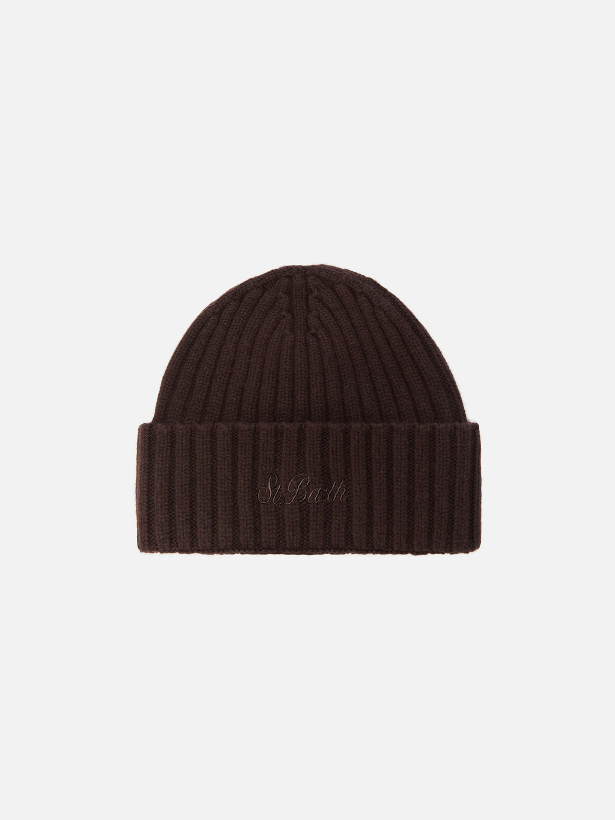 Gorro beanie de lana Wengen marrón oscuro con bordado del logo 
