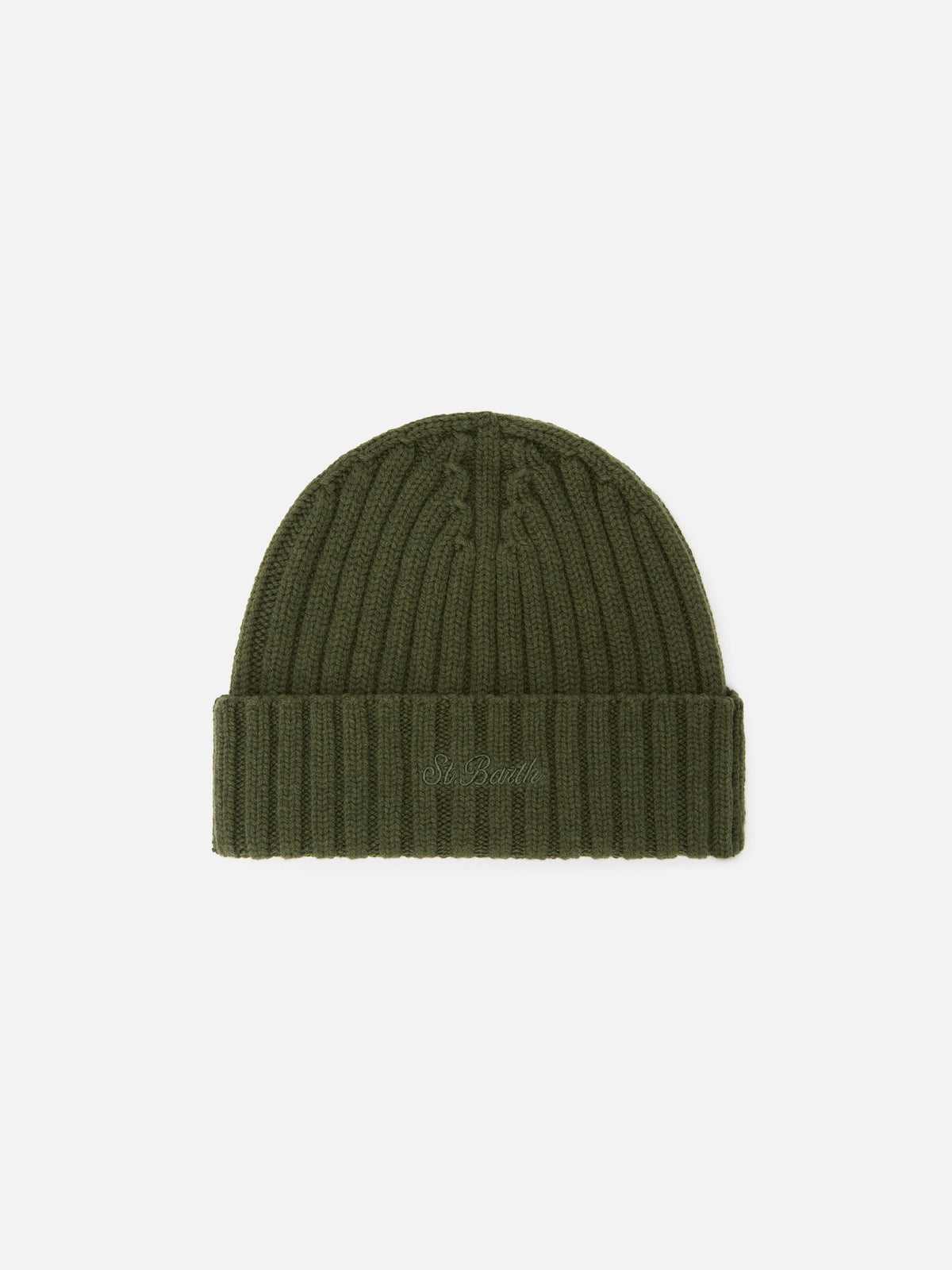 Wengen Woll-Beanie in Military-Grün mit Logostickerei 