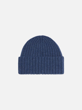 Berretto Wengen in blu denim con ricamo St. Barth sul risvolto