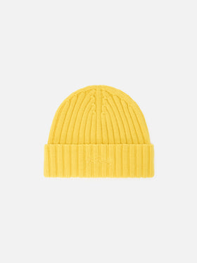 Yellow Wengen wool beanie with logo embroidery