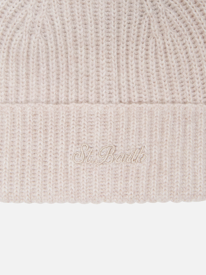 Beige Wengen Kaschmir-Mütze 