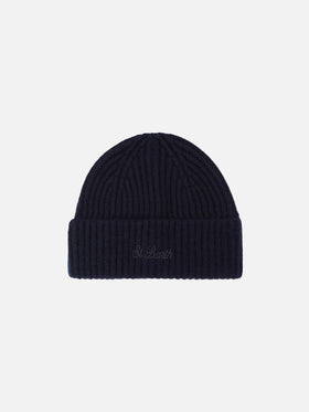 Marineblaues blue Wengen Kaschmir-Beanie 
