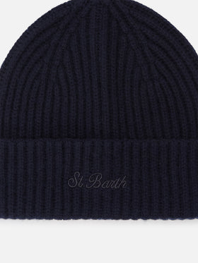 Marineblaues blue Wengen Kaschmir-Beanie 