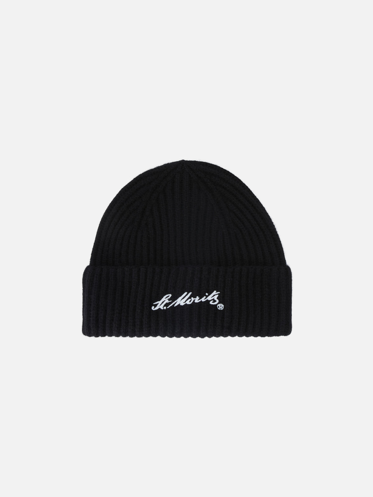 Gorro Wengen de cashmere negro con bordado St. Moritz | Special edition 