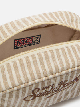 Westwood Leinen-Kosmetiktasche mit beige-weißem Streifenmuster 