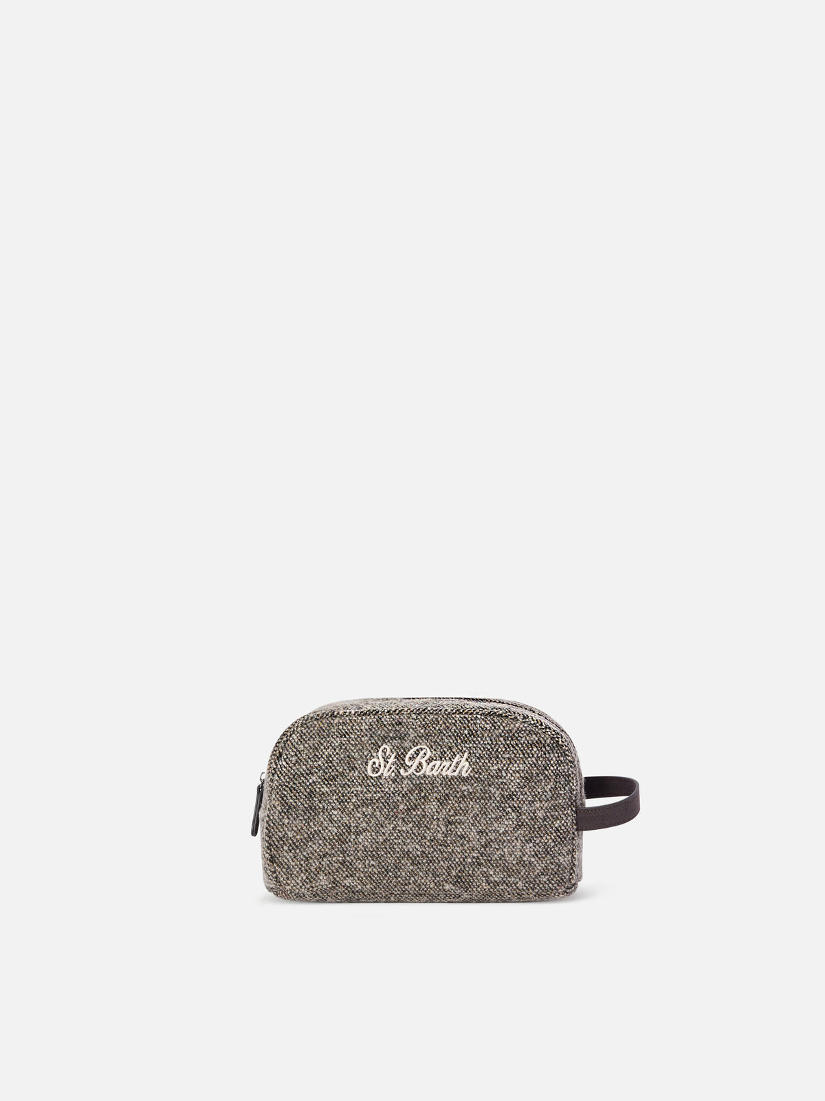 Grey Westwood wool blend beauty case with twill pattern